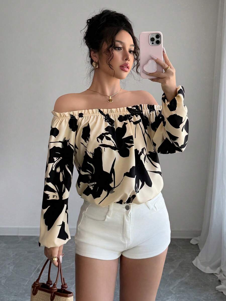 Breezaya Camisa casual de hombros descubiertos, minimalista y de moda, adecuada para el verano - Negro - Ver 1