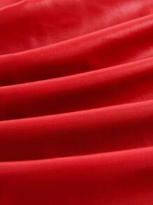 SHEIN Essnce 大码女装秋冬时尚优雅舒适酒红色 PU 皮革褶皱抹胸，外出上衣，除夕，节日，圣诞派对女装，Y2k，休闲背心，性感，红色女式上衣，西部风 - 紅色 - 查看 4