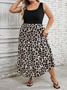 SHEIN CURVE+ Plus Size Solid Color Patchwork Ruched Dress, Casual Beach Wear - Multicolor - View 9