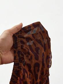 MUSERA Crop top de gasa con estampado de leopardo, con pliegues y suave, estilo bohemio, club, sexy, Ibiza, festival, verano, rave, vacaciones