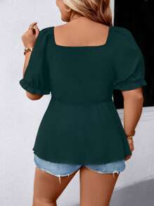 SHEIN LUNE Camicia con bottoni, colletto, vita elastica e stampa floreale, elegante e versatile, adatta per andare al lavoro e in vacanza, per taglie comode, per primavera/estate/autunno, colore nero e bianco