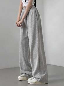 DAZY Women's Solid Color Elastic Waist Wide Leg Casual Sports Sweatpants,Women Joggers