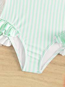 Baby Swimsuit, Stripe Pattern Random, Flounce Edge, One-Piece - Multicolor - View 5