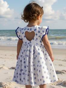 Cozy Pixies 女婴碎花圆领盖袖腰部收腰连衣裙 - 彩色 - 查看 3