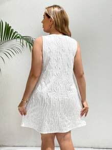 SHEIN Essnce Plus Size Women's Fashion All White Woman Outfits Vacation Clothes Beach Outfits Summer Dresses For Women Beach Outfits For Woman Dresses For Women Elegant Business Casual Woman Vacation Dress Boho White Dresses Classy Elegant Concert Outfit Women Cruise Attire Women Casual Commuting Elegant Vacation Three-Dimensional Jacquard Fabric White Sleeveless Vest Style A-Line Short Dress With Pocket Dress - White - View 2
