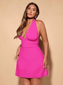 SHEIN BAE Vestido rojo de uso diario para mujer de talla grande con tirantes expuestos en la espalda