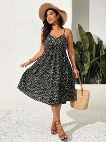 SHEIN Frenchy 大码女式节日碎花纽扣设计吊带裙