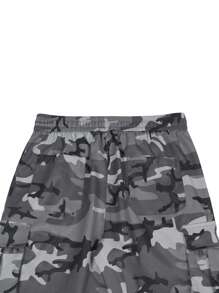 Manfinity EMRG Pantalones cortos tipo cargo para hombres con ajuste holgado, cintura con cordón y bolsillos con solapa
