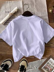 SHEIN Tween Girl Casual Minimalista Manga Curta Gola Redonda T-Shirt, Adequado Para O Verão