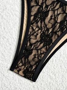 SHEIN Swim 性感蕾丝吊带两件套三角加厚细肩带侧系带女式泳衣套装