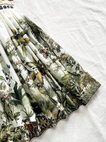 Soleia Women Colorful Tropical Holiday Print Spaghetti Strap Bowknot Front Cinched Waist A-Line Mini Dress, Vacation Boho Beach Outfit - Multicolor - View 7