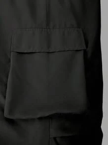 SHEIN ChillGRL 2 件套青少年女孩字母印花圆领 T 恤 + 工装裤，休闲街头风格 - 黑色 - 查看 4