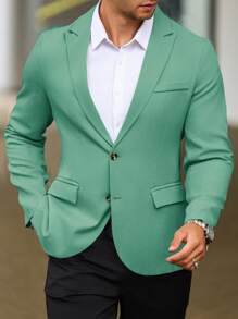 Manfinity Mode Blazer casual de negocios de manga larga de color liso y minimalista para verano, blazer de vestir para hombres