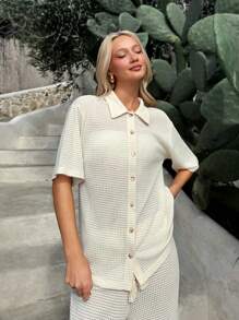 SHEIN EZwear Crochet Beach Vacation  Summer Women Two-Piece Outfits - Apricot - View 7