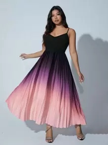 SHEIN Unity Plus Size Elegant Gradient Color Ruffle Sleeveless Sling Dress Maxi Women Outfit - Purple - View 1