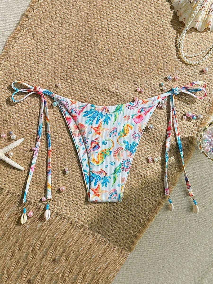 Swim Mod Printed Textured Fabric Side-Tie Bottom For Beach Bikini Swimwear, For Summer Vacation - Multicolor - View 1