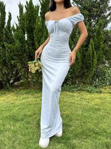 SHEIN EZwear Women's Elegant Ditsy Floral Dress, Summer Women Maxi Dresses Women Summer Dresses,Vacation,Beach Outfits - Baby Blue - View 6