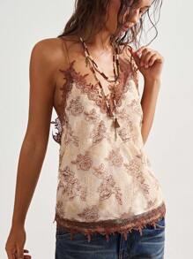 Bohemela Boho Women's Floral Contrast Lace Fashion Elegant Camisole - Apricot - View 1