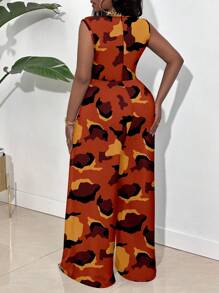 Slaydiva Plus Size Zomer Camouflage Print Wijde Pijpen Jumpsuit