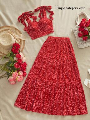 SHEIN VCAY Woven Printed Tie-Up Cropped Fitted Women's Tank Top Spring For Women Streetwear For Women Casual Vacation