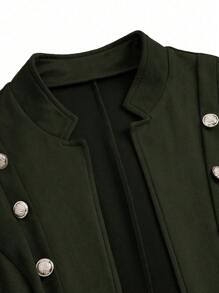 SHEIN Clasi Plus Size Women's Solid Color Double Breasted Long Sleeve Elegant Jacket - Army Green - View 6