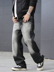 Manfinity LEGND Pantalones vaqueros de moda casual y simple para hombres, para uso diario - Gris - Ver 4