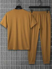 Manfinity Homme Men's Striped Round Neck Short Sleeve T-Shirt And Pants Casual 2 Pieces Set Men 2 Pieces Outfit - Multicolor - View 2