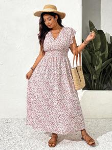 SHEIN Frenchy Plus Size Casual Elegant Waist Gathered A-Line Long Dress