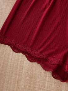 SHEIN Plus Size 3pcs Plain Color Lace Camisole Pajama Set, Simple & Fashionable, Suitable For Summer, Outfits - Burgundy - View 6