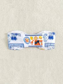 Swim Mod 2025 女式夏季海滩水果印花抹胸比基尼上衣