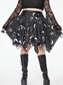 ROMWE Plus Size Gothic Style Asymmetric Hem Wrap-Around Skirt For Women, Summer For Women - Black - View 6