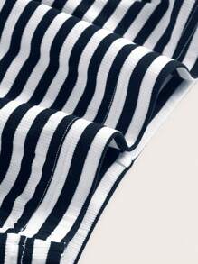 SHEIN EZwear Navy Blue Plus Size Women Striped Skirt - Navy Blue - View 3
