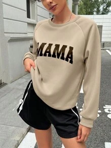 INAWLY Long Sleeve Sweatshirt With Letter Print,Long Sleeve Tops Pullover Fall Sweatshirt - Khaki - View 5