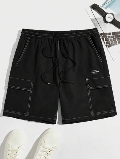 EASEVO Shorts casuales de verano holgados y de tejido para hombre de talla grande en color negro