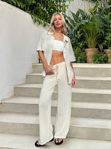 SHEIN EZwear Crochet Beach Vacation  Summer Women Two-Piece Outfits - Apricot - View 1