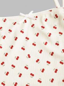 Sweetra 女士新款樱桃花卉印花吊带背心和直筒裤睡衣套装，甜美可爱，适合春夏季