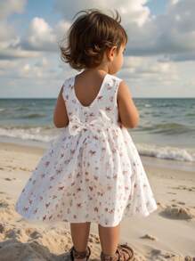 Cozy Pixies Vestito casual e versatile per bambina con scollo rotondo, senza maniche, in vita, con motivo floreale ditsy