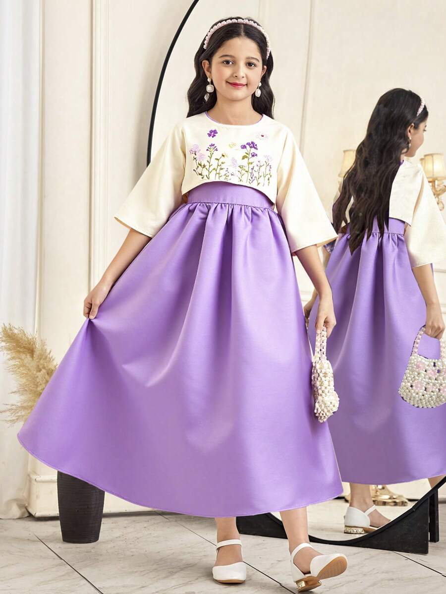 Tween Girls Embroidered Crop Top And Skirt 2 Pieces Outfit