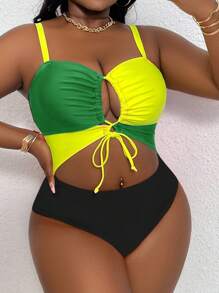 SHEIN Swim Curve 1 件大码简约设计连体泳衣，适合夏季