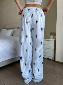 SHEIN Pantalones sueltos azul y blanco con rayas de verano versátiles y casuales para adolescentes