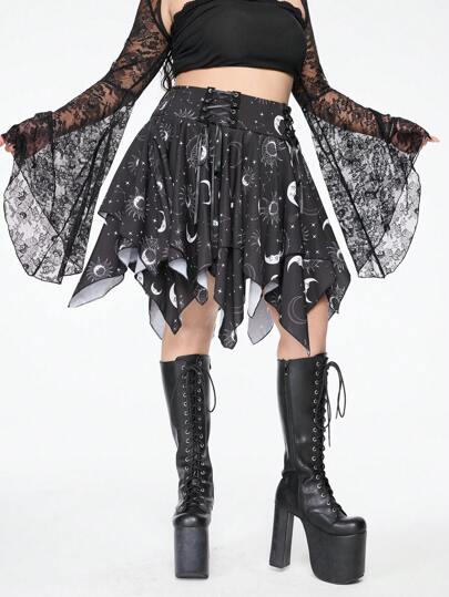 Gothic Style Asymmetric Hem Wrap-Around Skirt For Women,Summer Outfits For Women