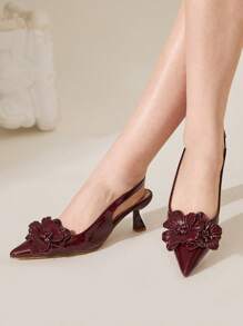 CUCCOO CHICEST Women's Pointed Toe Floral Stiletto Heel Mid Heel Shoes, Elegant Romantic Sweet Charming Red Brown Color, Suitable For Tea Party, Date, Summer - Burgundy - View 6