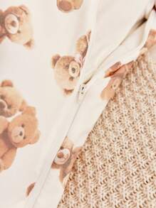 Cozy Pixies 1pc Cartoon Bear Print Soft & Comfortable Baby Padded Sleeping Bag, Spring,Oeko-Tex Certified