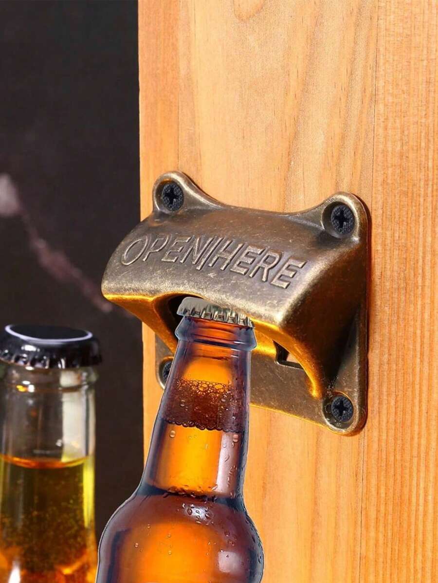 1 件复古铁质啤酒开瓶器，方形古铜色壁挂式酒吧配件 - 銅色 - 查看 1