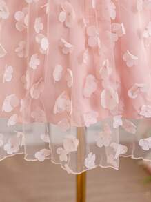 SHEIN Glamorique Kids Girls' Princess Dress With 3D Floral Textured Fabric And Tiered Mesh Cap Sleeves Pretty Dress For Girl Toddler Dress For Wedding Tween Girls Flower Dress Young Girls Floral Dress Rose Dresses For Girls Party Dresses For Kids Birthday Dresses For Girls Flower Party Dress For Girls