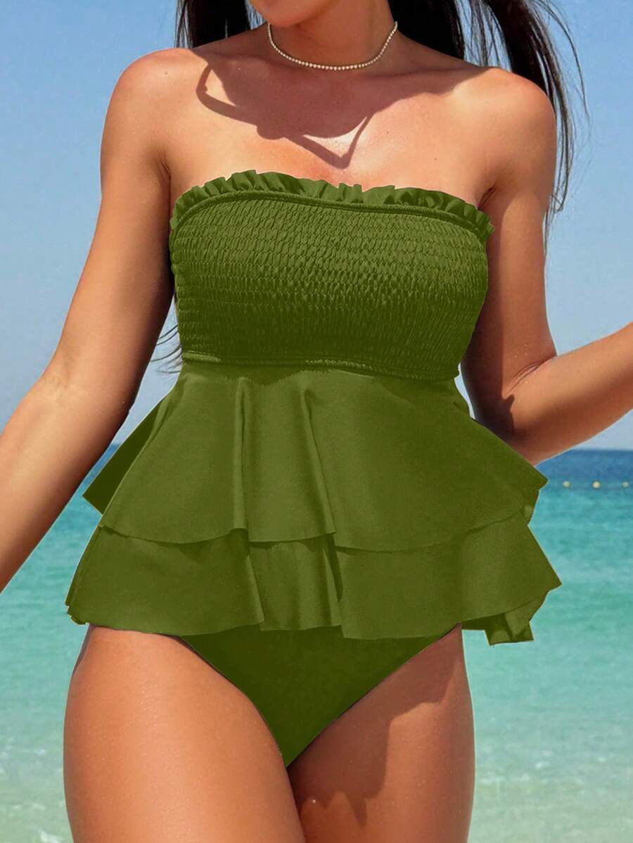 Swim Mod Women Beach Summer Outfits Vest Tank Top & Bikini - Green - View 1