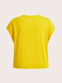 SHEIN Slayr Plus Size Casual Sleeveless T-Shirt, Suitable For Summer - Yellow - View 5