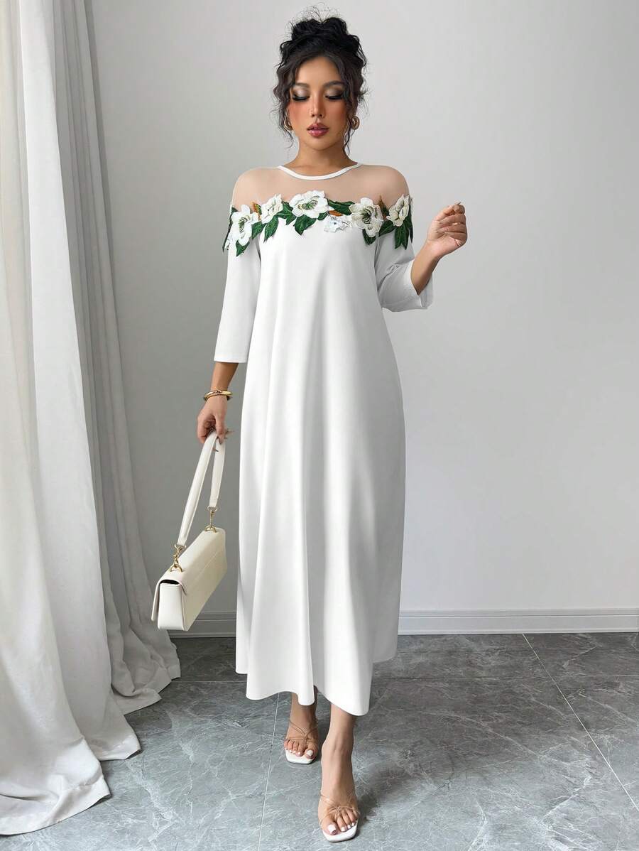 Elenzga Women's Long Dress - Random Floral Design, Simple And Fashionable, Suitable For Summer - White - View 1