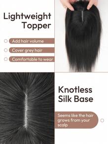 ZERO-NET Postizo para mujeres de 10 pulgadas, 100% cabello humano real con flequillo, base de seda de 13x13cm con cabelludo falso, color negro natural, postizo para mujeres con cabello ralo y canas - SNatural - Ver 5