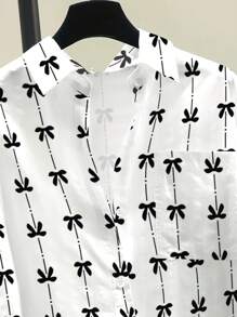 INAWLY 女士休闲条纹印花长袖胸袋衬衫，秋冬款 - 黑與白 - 查看 3